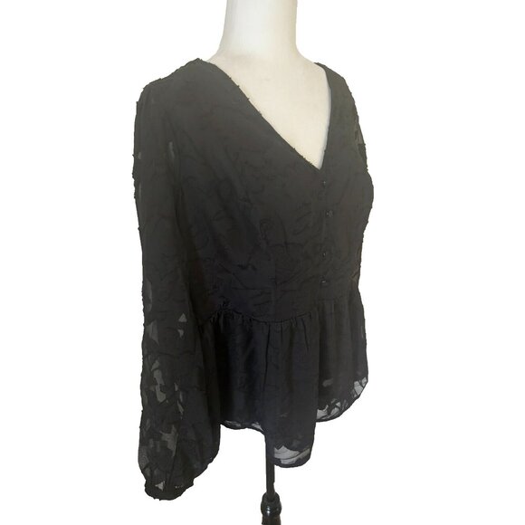 TORRID Peplum Chiffon Clip Floral Blouson Sleeve Top Size 1X 14-16 Black NWT - Picture 5 of 10